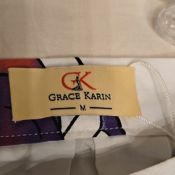 Grace Karin White A-Line Skirt with Floral Print - Picture 2 of 14